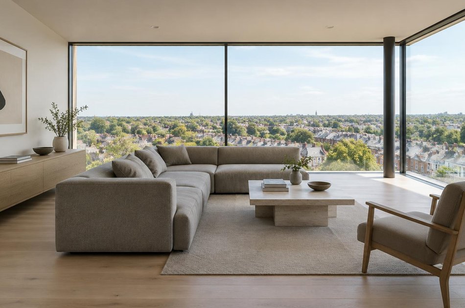 Contemporary living space opening onto a garden in Upper Norwood