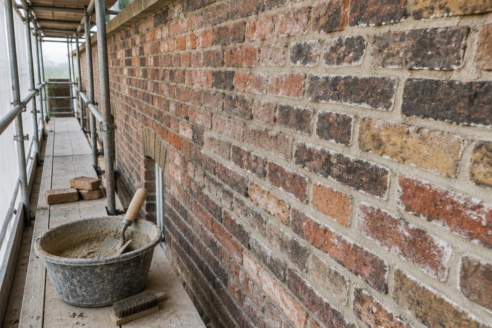 Lime mortar repointing on an old brick wall in Walthamstow Village