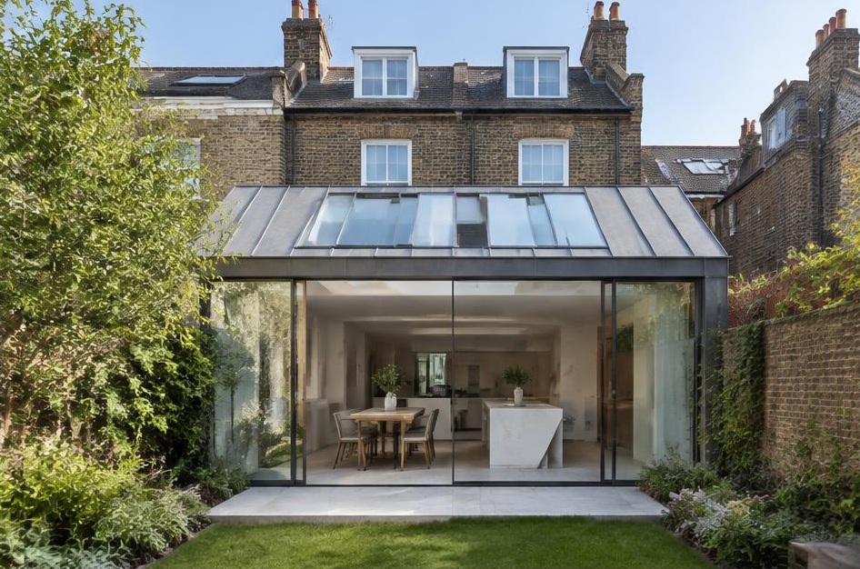 Contemporary glazed garden extension behind a period home in Balham