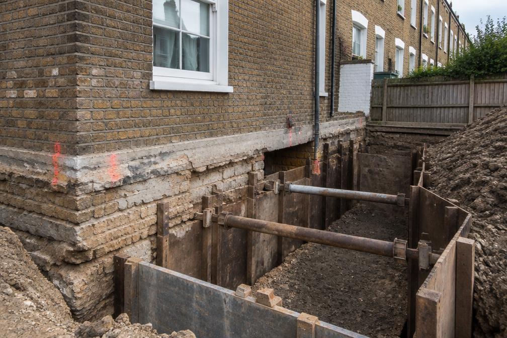 Underpinning works beside a period terrace in Wanstead