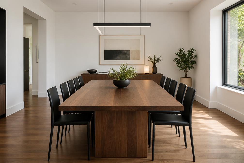 Refurbished modern dining room with a walnut table in West Drayton
