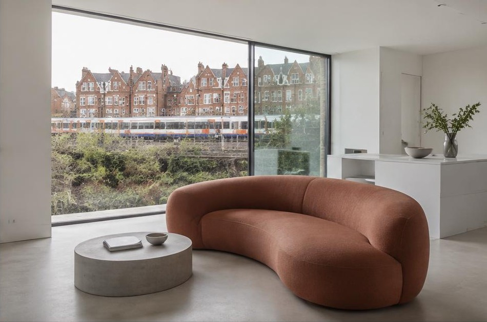 Minimalist living space with local views in West Hampstead