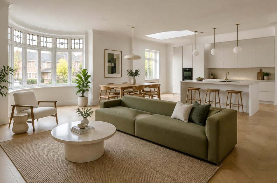 Refurbished modern interior with a retained period feature in Whitton