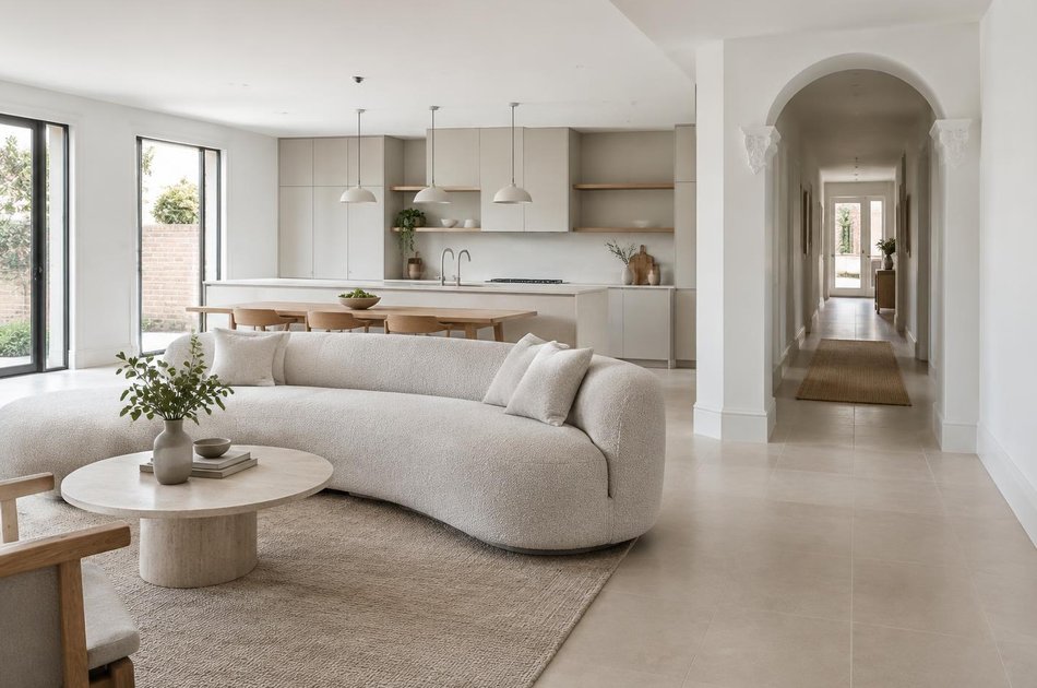Refurbished modern interior with a retained period feature in Wimbledon Park