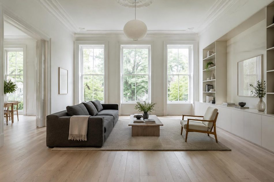 Refurbished Victorian villa living room in Wimbledon