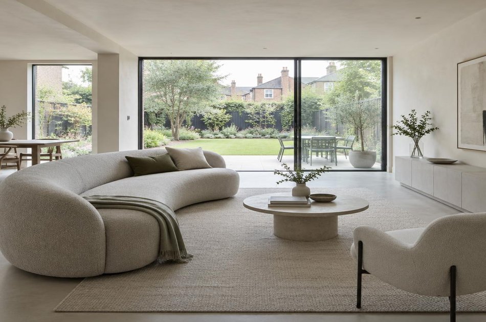 Contemporary living space opening onto a garden in Winchmore Hill