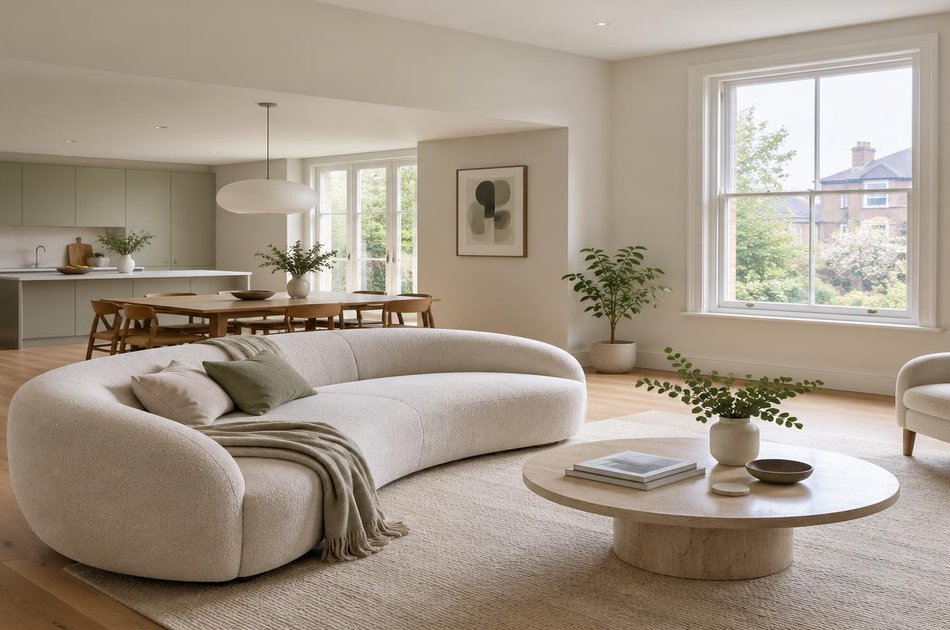 Refurbished modern interior with a retained period feature in Winchmore Hill