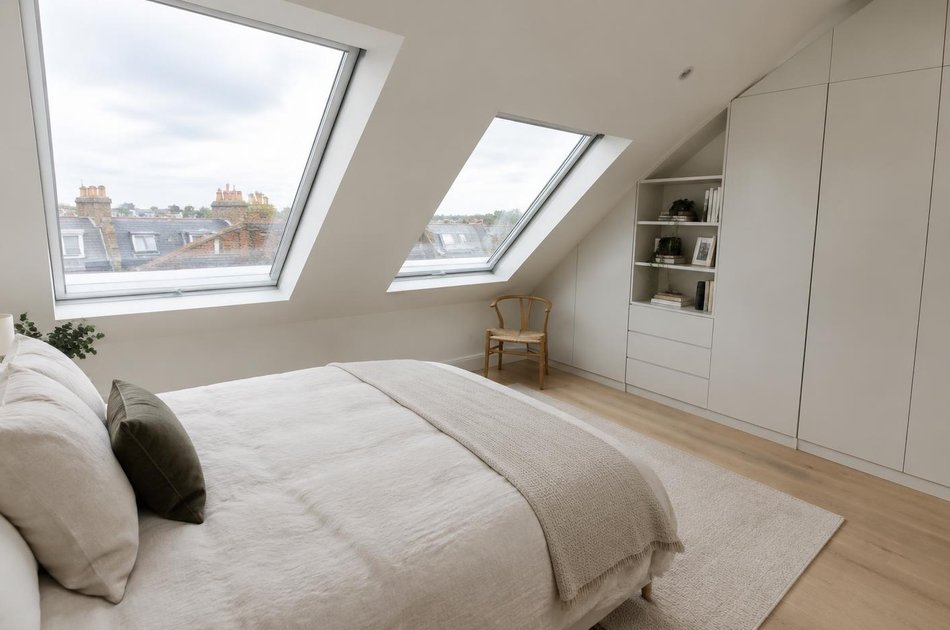 Loft conversion bedroom with rooflights in Wood Green
