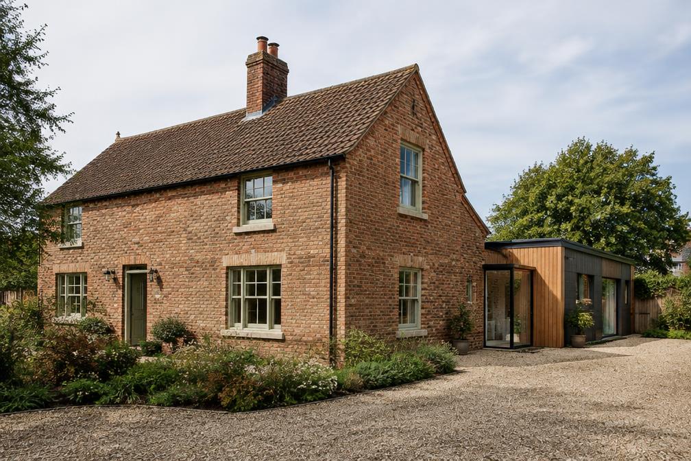 Brick cottage with a discreet contemporary rear wing in Woodford Bridge