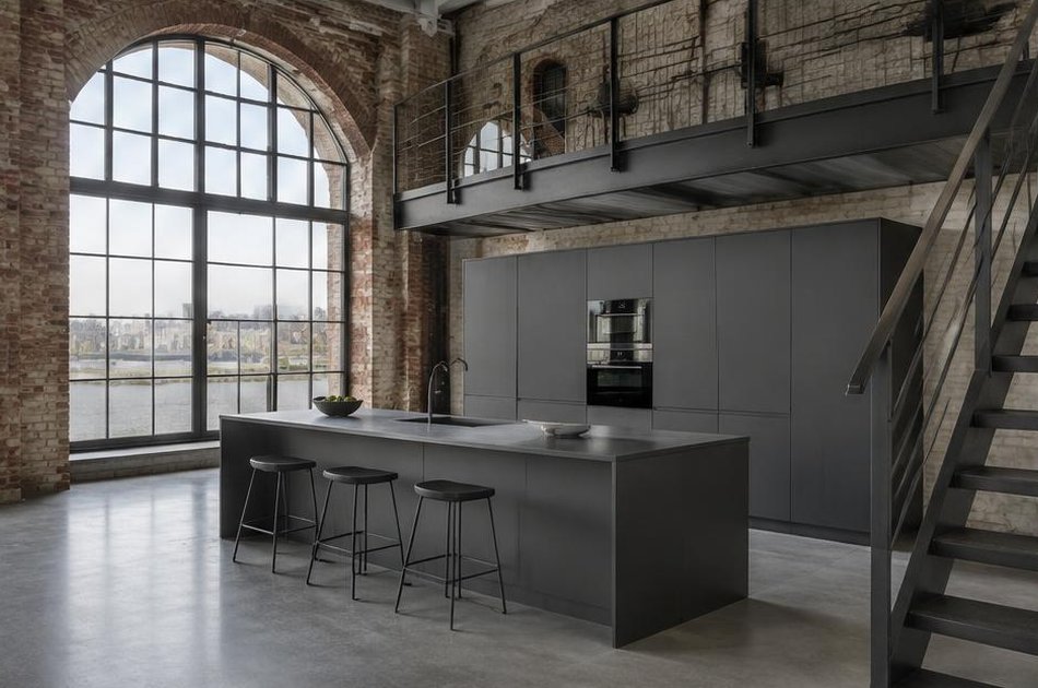 Contemporary kitchen in a converted industrial building in Woolwich