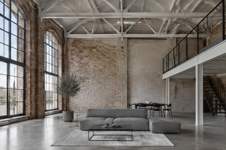 Refurbished industrial interior with steel mezzanine in Woolwich