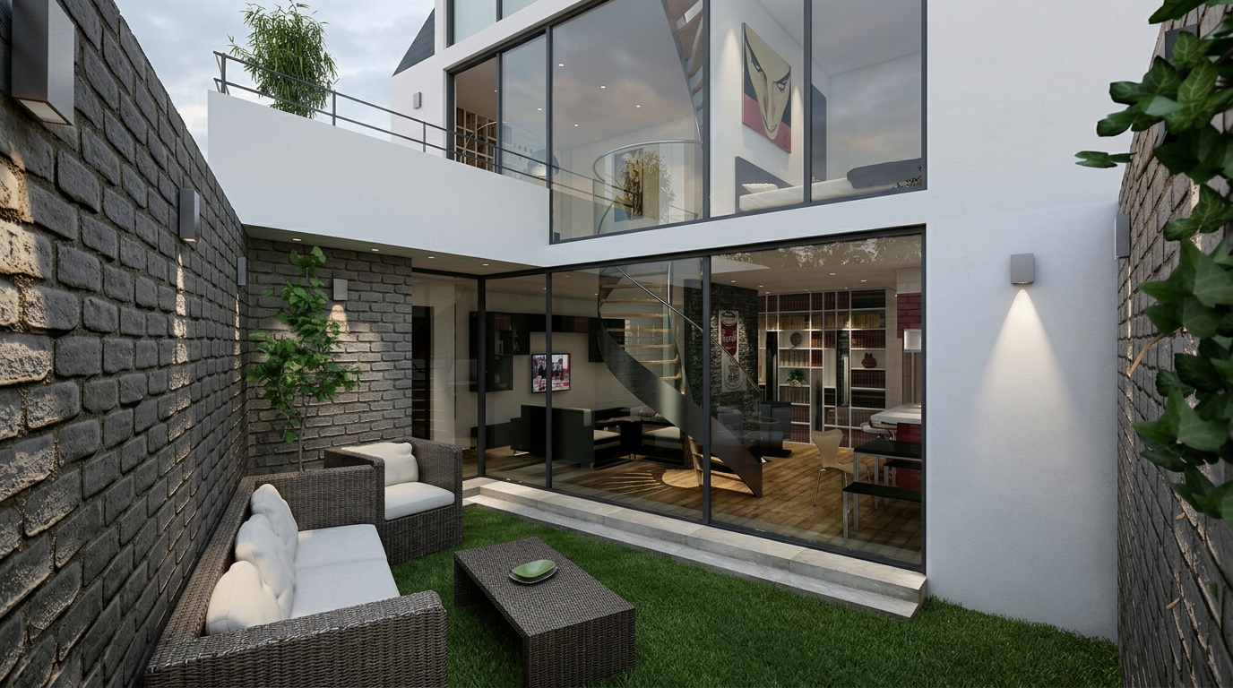Courtyard with glazed rear extension